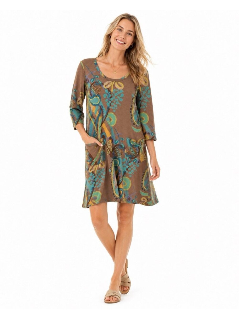 FRESH PRODUCE dress colorful geometric MEDIUM a line pockets effortless dressing